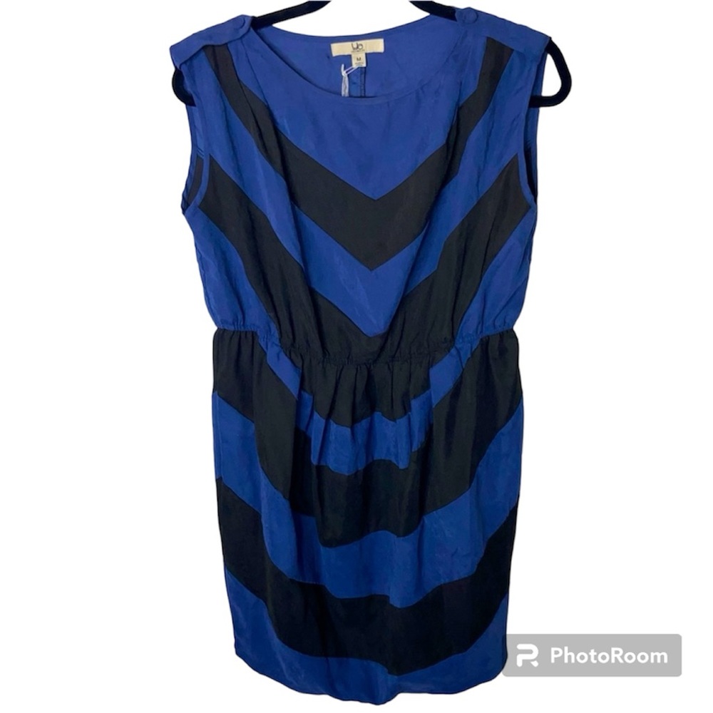 Ya Los Angeles Blue Black Chevron Sleeveless Mini Dress Size M